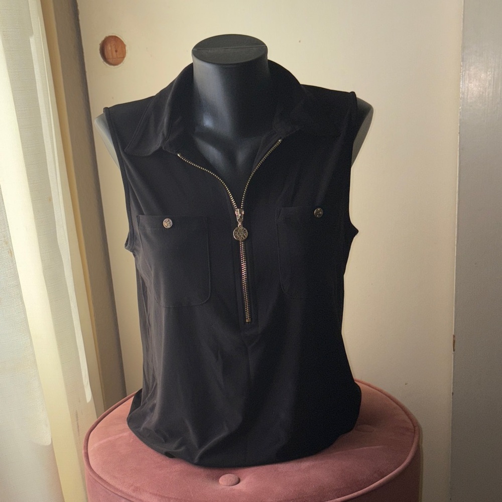 Anne Klein Black Zip-Front Tank Top